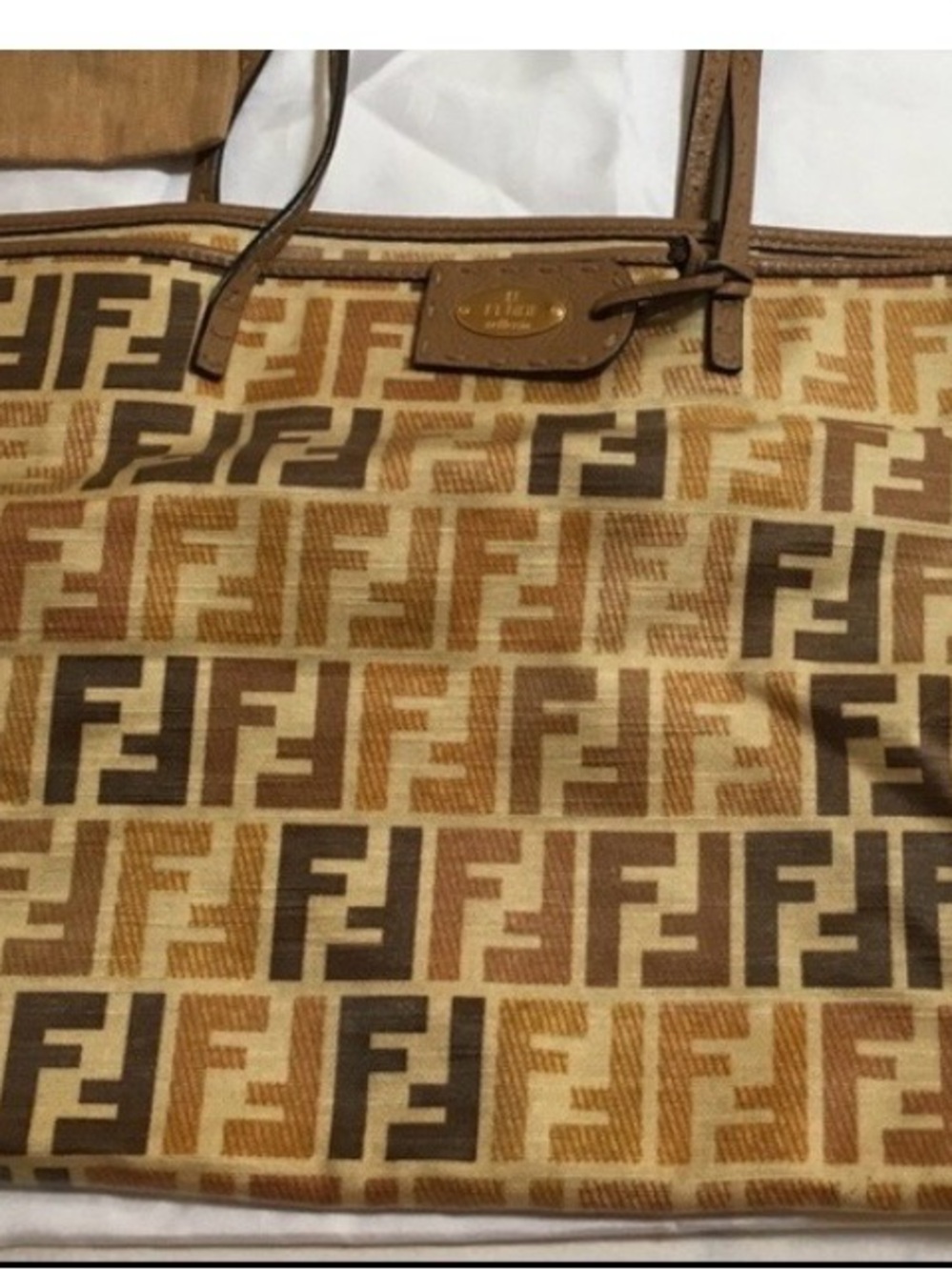 Fendi Tan & Brown FF Logo Tote Bag - Picture 11 of 16
